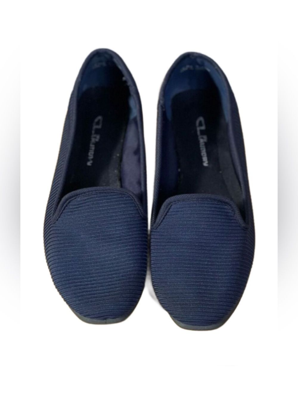 CL by Laundry Navy Blue Ribbed Fabric Slip-On Flats (Size: 8)